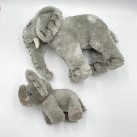 Vintage Dakin Elephant Plush Toy 1979 Korea Set Mom and Baby Stuffed Animal Gray - Picture 2 of 9